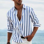 JMIERR Men's Casual Stylish Long Sleeve Button-Down Shirts Striped Dress Shirts Cotton Shirt